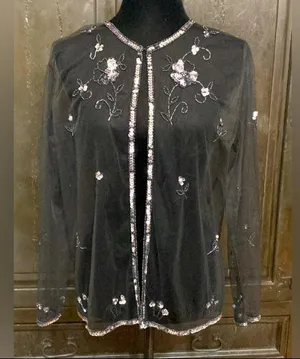 Vintage Mesh longsleeves blk jacket with sequence thumbnail 1