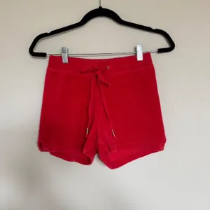 Juicy Couture Red‎ Velour Rhinestone Logo Shorts Vtg Y2K McBling Baddie Small thumbnail 2