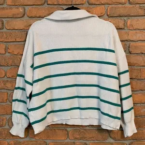 Sincerely‎ Jules Womens Large Sweater White Green Striped Ribbed Knit Pullover thumbnail 4