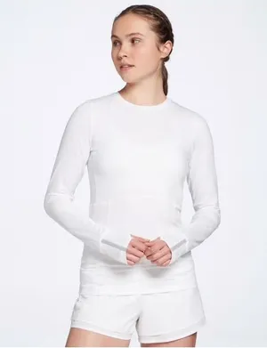 Calia Long Sleeve Top Women Medium White WAX13036 Activewear Thumbhole Mesh Trim thumbnail 1