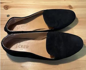J.Crew Womens Black Suede‎ Smoking Loafers Patent Trim Flats Size 7 thumbnail 1