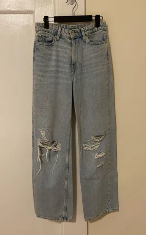 H&M Loose Straight High Jeans Light Denim Blue thumbnail 6