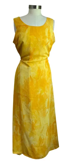 VTG Joseph Ribkoff Yellow Watercolor Midi Dress Sleeveless Art Print 12‎ thumbnail 1