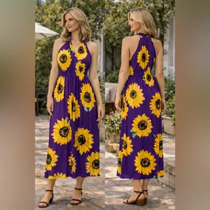 Sunflower Purple Maxi Dress Boho Floral Summer Maxi NWT Flowing Sundress Size L thumbnail 2