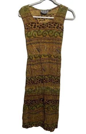 Vintage Sleeveless Dress Women’s Medium Boho Animal Print Tie Waist Festival thumbnail 1