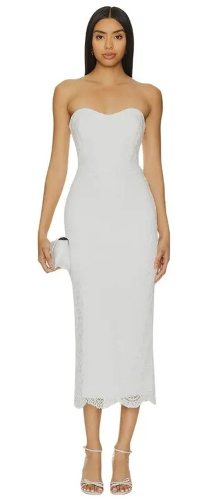 Bardot Kayleigh Midi Dress in White 2 New Womens Lace Strapless thumbnail 1