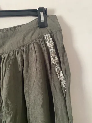 Olive Green Midi Skirt with Embroidered Trim thumbnail 3