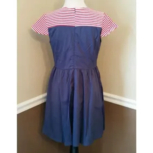 Red White & Blue Striped Top Cap Sleeve Fit & Flare Dress Nautical Size Small thumbnail 4