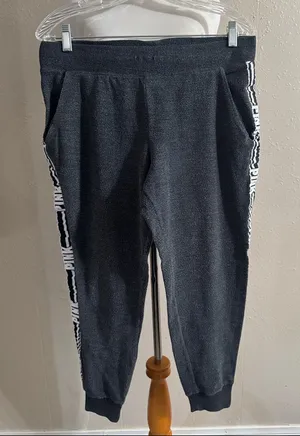 PINK Victoria's Secret Black Jogger Pants with White Logo Side Trim thumbnail 1