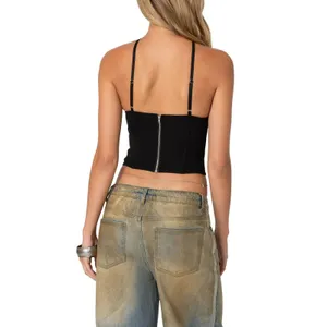 Edikted Lou Crossover Strap Corset Camisole Women's Size XS Black Beaded $54.40 thumbnail 2