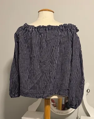 💜A New Day Navy and White Striped Crop Top thumbnail 1