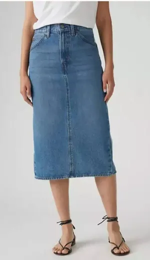 New Levi's 27 Womens Denim High Rise Slit Skirt Blue Size 27 Meadow Games Clean thumbnail 1