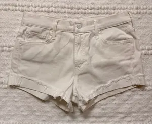 Mother The Rascal Slit Flip Short Glass Slipper White Denim Frayed Hem Size 28 thumbnail 1