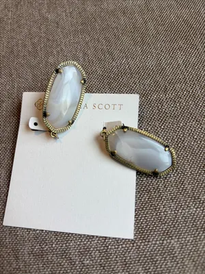 Kendra Scott Elle White Banded Agate Antique Brass Drop Earrings thumbnail 2