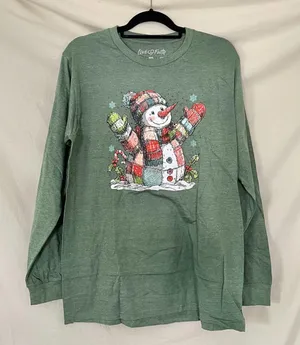 Source Unknown New Dark Green Happy Snowman Winter Graphic Sweatshirt Size L by Love in Faith thumbnail 1