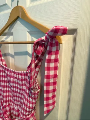 &merci Pink Gingham Smocked Midi Dress thumbnail 4
