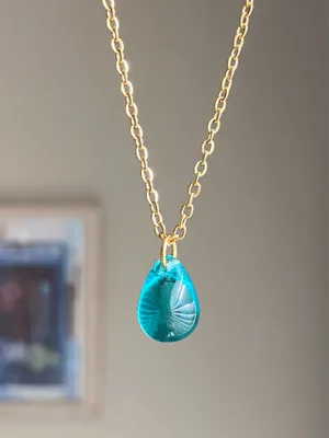 Handmade Czech glass & gold stainless dainty necklace💚 thumbnail 1