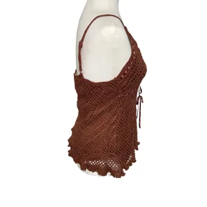 Y2K Faded Glory‎ Brown Silk Crochet Cami Top Womens XL Boho Romantic Vintage thumbnail 6