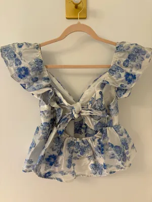Day + Moon Ruffle floral top Blue thumbnail 4