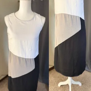 For Cynthia Linen Blend Colorblock Midi Dress Small Lagenlook Minimalist thumbnail 4