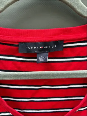 Women's Tommy Hilfiger Striped V-Neck Short Sleeve Tee Red White XL thumbnail 3