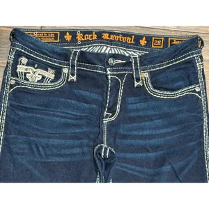 Rock Revival Janelle Bootcut‎ Jeans Dark Wash Low Rise Flap Pockets Bling SZ 28 thumbnail 5