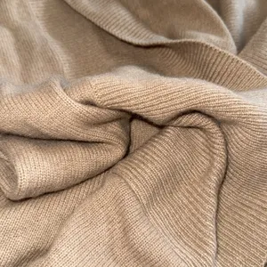Cortland park 100% cashmere mock v neck open long sleeve sweater camel beige S thumbnail 2