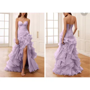 Azazie Mazi Dress Ruffled Sweetheart Neck Christabelle Size US 00 Lilac thumbnail 6