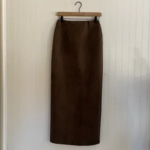 MESHKI Hayes Faux Vegan Suede Midi Maxi Skirt in Chocolate Brown Size XS NWT thumbnail 6