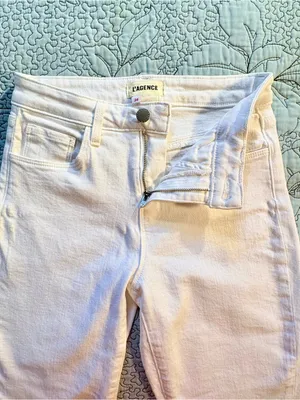 💥L’AGENCE Kendra High Rise Cropped Flare Jeans Blanc White Raw Hem Sz 24💛 thumbnail 6