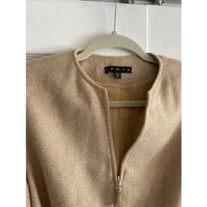 Penta Belted Zip Front Wool Jacket Womens Size 4 Tan Camel Professional Blazer thumbnail 3