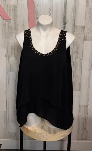New York & Company Layered Chiffon Tank Top Womens XL Black Studded Blouse thumbnail 1
