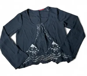 BKE Red Black Lace Embroidered‎ Long Sleeve Dark Academia Blouse BRDR14544 S thumbnail 1