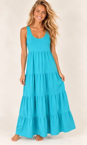 Crown & Ivy Cotton Maxi Dress Tiered Sleeveless Coastal Cottagecore Quiet Luxury thumbnail 1