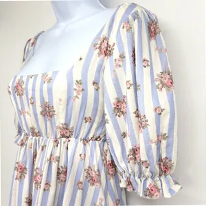 Show Me Your Mumu Mini Dress Womens XS Striped Floral Puff Sleeve Linen‎ Pockets thumbnail 6