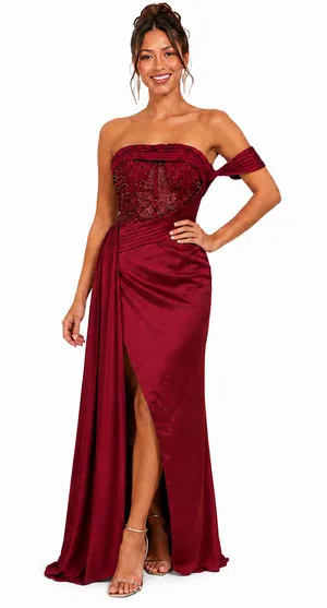Faeriesty Evening Gown Small Red Beaded Sequin Strapless Dress Wedding Party thumbnail 1