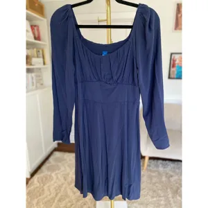 Old Navy Smocked Mini Dress Navy Empire Waist Cottagecore Romantic Quiet Luxury‎ thumbnail 2