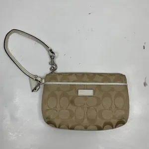 Coach Small Wristlet Signature Jacquard Monogram Khaki Tan White Patent Leather thumbnail 2