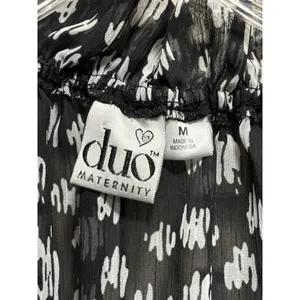 Duo Maternity Black/Cream Geo Sheer‎ Chiffon Short Sleeve Blouse Size M Ruffle thumbnail 3