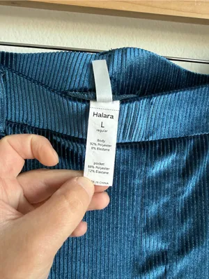 Halara Ribbed Velvet Palazzo Pants Blue Teal High Waisted Wide Leg Pull On Large thumbnail 9