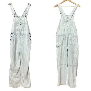 Faherty Overalls Topsail Railroad Stripe Faded Light‎ Wash Blue White Women XS thumbnail 6