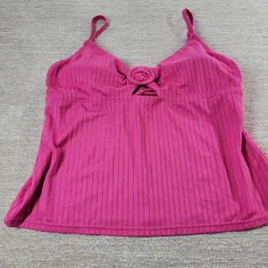 Freshwater O-Ring Cutout Tankini Top Sz L Pink Ribbed Keyhole Cami Bathing Suit thumbnail 6