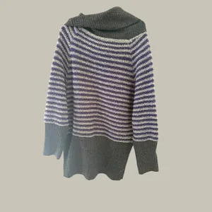 Free‎ People Womens Grey Purple Striped Lambswool Cowl Neck Batwing Sweater M thumbnail 4