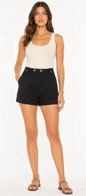 Maeve Anthropologie Black Linen Blend Sailor Utility Shorts Size 10 thumbnail 1