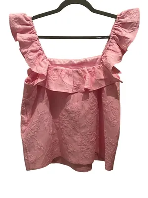 Lilly Pulitzer Zoya Ruffle Top Conch Shell Pink Caliente Pucker Jacquard 4 thumbnail 4
