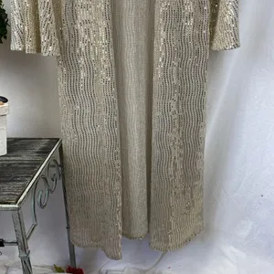 Caramela Tan & Gold Metal Embellished Open Front Sheer Duster Sweater L thumbnail 4