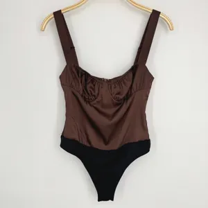 WeWoreWhat‎ Ruched Cup Bodysuit Size 2 Brown Satin Night Out Trendy Sexy thumbnail 2