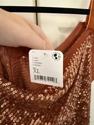 NWT Free People Shimmer & Shine Bodysuit in Sunset Orange Brown Sequins Size XL thumbnail 5