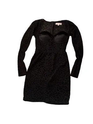 Meshki Black Leopard Print Seara Devorah Mini Bodysuit Dress Size Small thumbnail 2