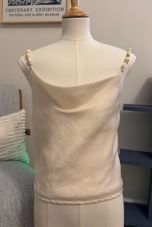 Beaded Strap Cream Cowl Neck Women's Top White Size XS thumbnail 1